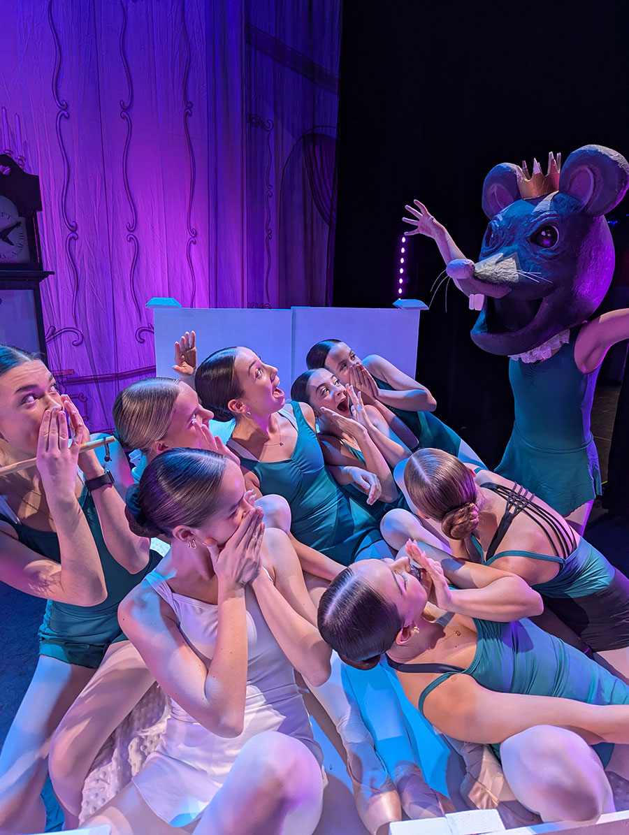 scary mouse with dancers